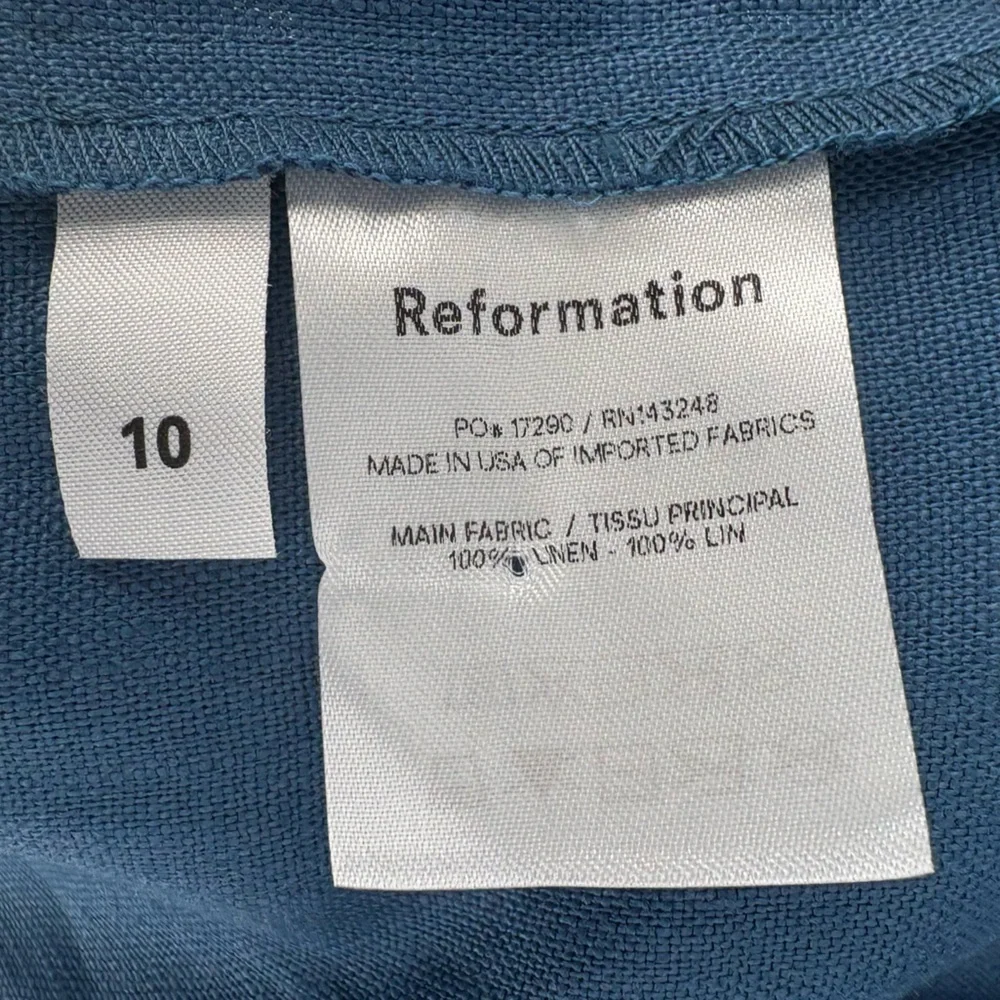 NWT Reformation Dory 100% Linen Halter Faux Wrap Mini Dress | Sz 10 | Blue - Picture 14 of 15